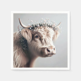 Boho Highland Cow mit Gipskraut Crown Serviette