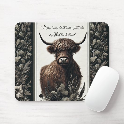 Boho Highland Cow Mousepad (Mit Mouse)