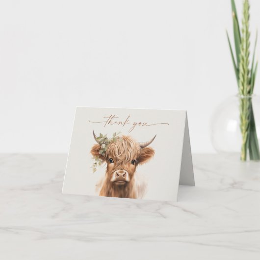 Boho Highland Cow Neutral Couples Baby Shower Dankeskarte (Vorderseite)