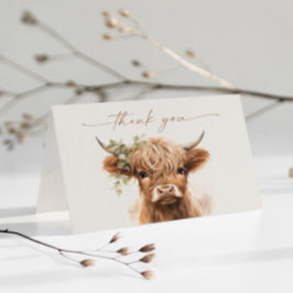 Boho Highland Cow Neutral Couples Baby Shower Dankeskarte