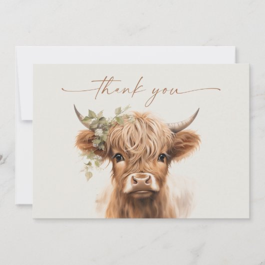 Boho Highland Cow Neutral Couples Baby Shower Dankeskarte (Vorderseite)