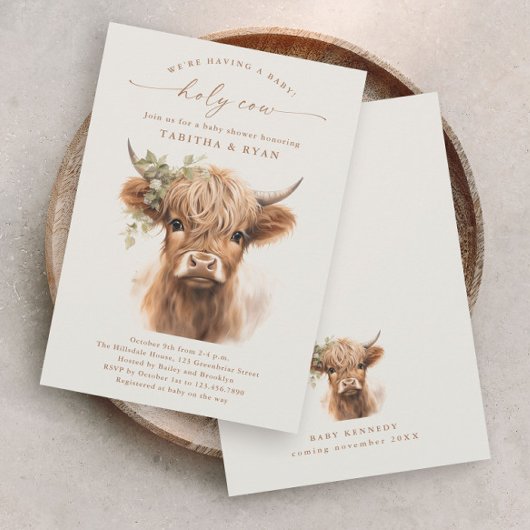 Boho Highland Cow Neutral Couples Baby Shower Einladung