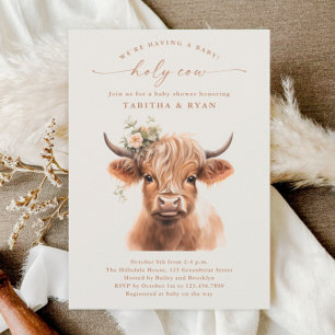 Boho Highland Cow Neutral Couples Baby Shower Einladung