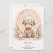 Boho Highland Cow Neutral Rainbow Baby Shower Einladung (Vorderseite)