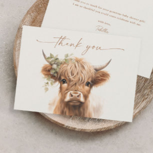 Boho Highland Cow Neutrale Babyparty für Paare Dankeskarte