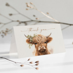 Boho Highland Cow neutrale Babyparty für Paare Dankeskarte