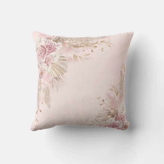 Boho Highland Cow Pink Gold Floral Baby Girl Kissen (Rückseite)