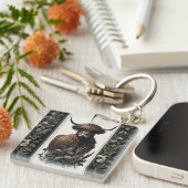 Boho Highland Cow Schlüsselanhänger (Vorderseite rechts)