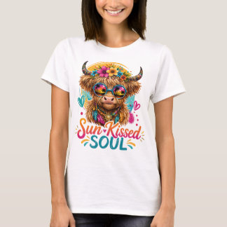 Boho Highland Cow Sonnentauchte Seele Grafik T-Shirt