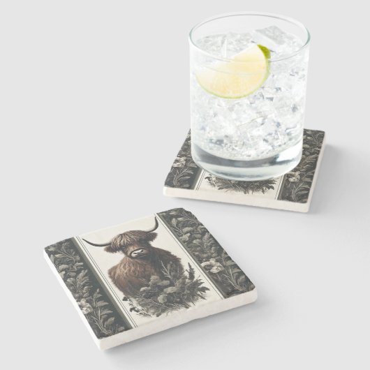 Boho Highland Cow Steinuntersetzer (Seitenansicht)