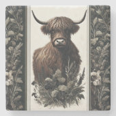 Boho Highland Cow Steinuntersetzer (Vorderseite)