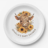 Boho Highland Cow Sunflowers Baby Dusche Pappteller (Vorderseite)