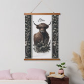 Boho Highland Cow Wandteppich Mit Holzrahmen (Schlafzimmer)