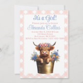 Boho Highland Kuh Blütendusche Einladung (Vorderseite)