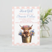 Boho Highland Kuh Blütendusche Einladung (Stehend Vorderseite)