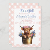 Boho Highland Kuh Blütendusche Einladung (Vorne/Hinten)