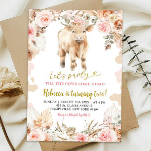 Boho Highland Kuh Farm Mädchen Geburtstagseinladun Einladung