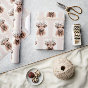 Boho Highland-Rind mit blühendem Lorbeer Geschenkpapier