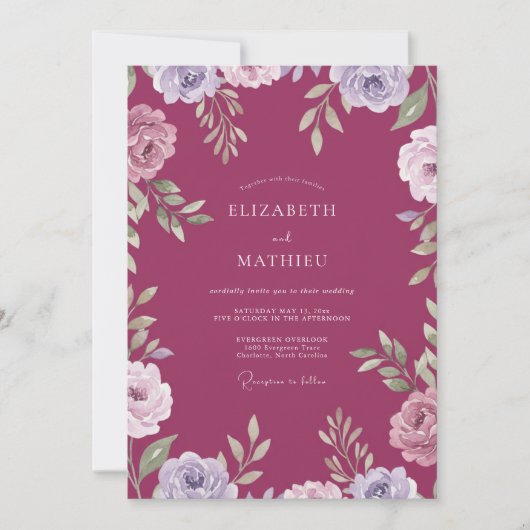 Boho-Himbeer-Ranunculus-gemalte Hochzeit Einladung (Vorderseite)