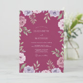 Boho-Himbeer-Ranunculus-gemalte Hochzeit Einladung (Stehend Vorderseite)