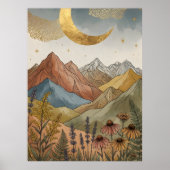 Boho Himmelgold-Halbmond-Berg Poster (Vorne)