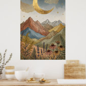 Boho Himmelgold-Halbmond-Berg Poster (Küche)