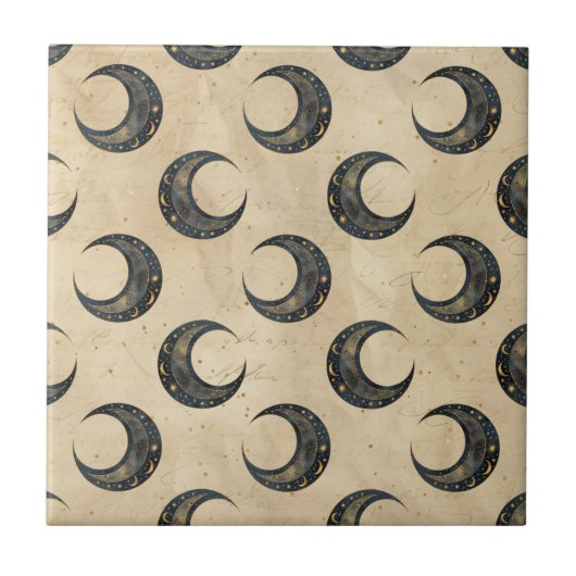 Boho Himmelmond Goldmuster Fliese (Vorderseite)