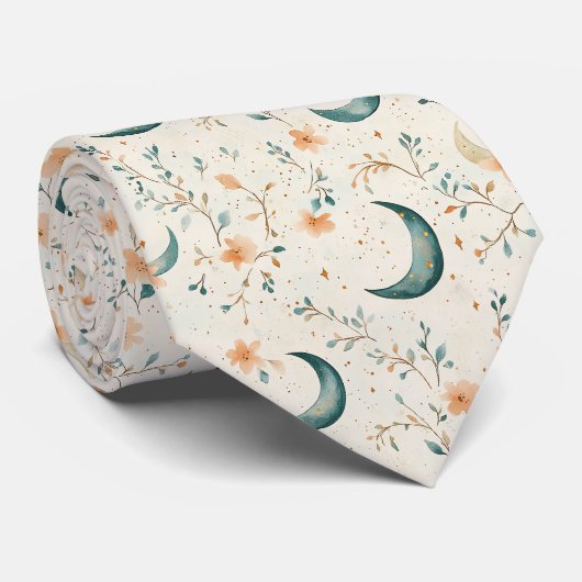 Boho-Himmels-Blumen-Mond-Muster (1) Krawatte (Gerollt)