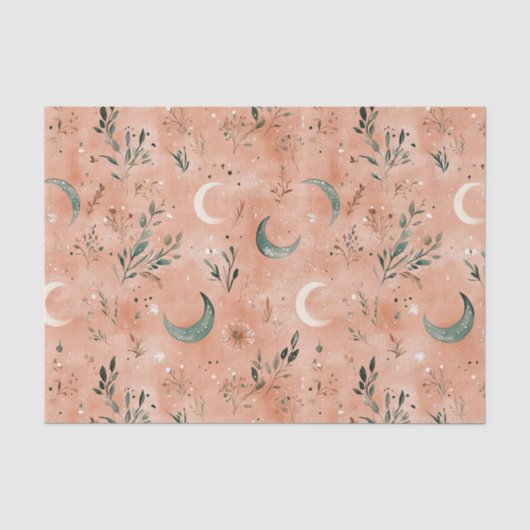 Boho-Himmels-Blumen-Mond-Muster (4) Seidenpapier (Vorderseite)