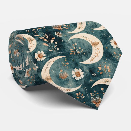 Boho-Himmels-Blumen-Mond-Muster (9) Krawatte (Gerollt)