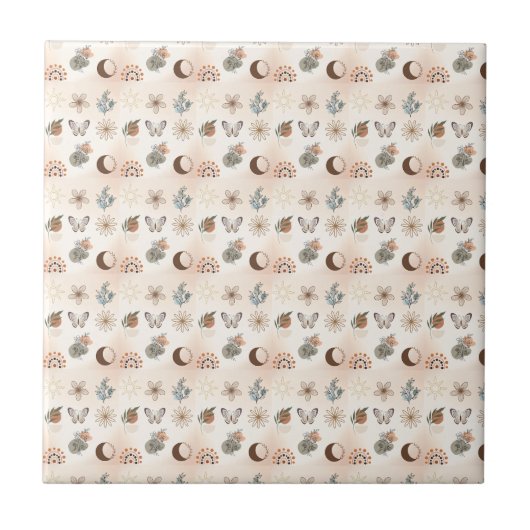 Boho-Himmels-Blumenmuster Fliese (Vorderseite)