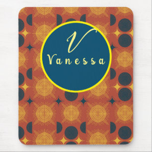 Boho Himmels-Sonne-Mond-Monogramm-Schrift Mousepad