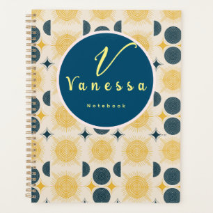 Boho Himmels-Sonne-Mond-Monogramm-Schrift Planer