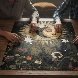 Boho Himmels-Sonne Mond Wildblumen Garten Sportswe Puzzle