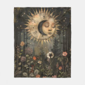 Boho Himmels-Sonne-Mond-Wildblumengarten Fleecedecke (Vorderseite)