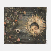 Boho Himmels-Sonne-Mond-Wildblumengarten Fleecedecke (Vorderseite (Horizontal))