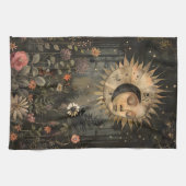 Boho Himmels-Sonne-Mond-Wildblumengarten Geschirrtuch (Horizontal)