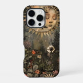 Boho Himmels-Sonne-Mond-Wildblumengarten iPhone Hülle (Rückseite)