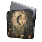 Boho Himmels-Sonne-Mond-Wildblumengarten Laptopschutzhülle (Vorderseite Links)