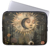 Boho Himmels-Sonne-Mond-Wildblumengarten Laptopschutzhülle (Vorderseite)