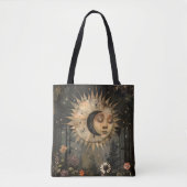 Boho Himmels-Sonne-Mond-Wildblumengarten Tasche (Vorderseite)