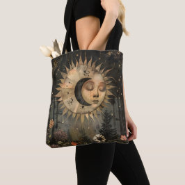 Boho Himmels-Sonne-Mond-Wildblumengarten Tasche