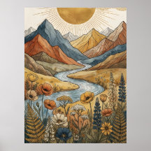 Boho Himmels-Sonnenstrahl Berg Fluss Lupine