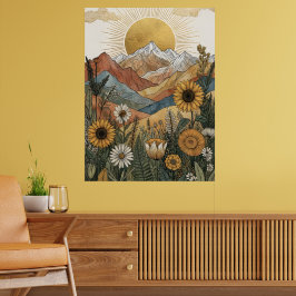 Boho Himmels-Sonnenstrahl-Berg-Sonnenblume Poster
