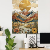 Boho Himmelsberg Fluss Sonne Wiese Poster (Heimbüro)