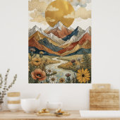 Boho Himmelsberg Fluss Sonne Wiese Poster (Küche)