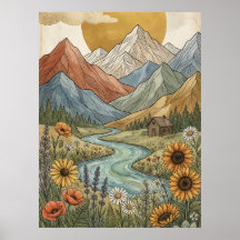 Boho-Himmelsberg-Hütten-Fluss-Sonnenblume