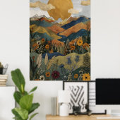 Boho Himmelsberg-Tal-Fluss-Distel Poster (Heimbüro)