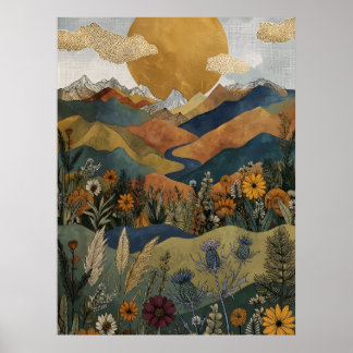 Boho Himmelsberg-Tal-Fluss-Distel Poster