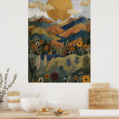 Boho Himmelsberg-Tal-Fluss-Distel Poster (Küche)